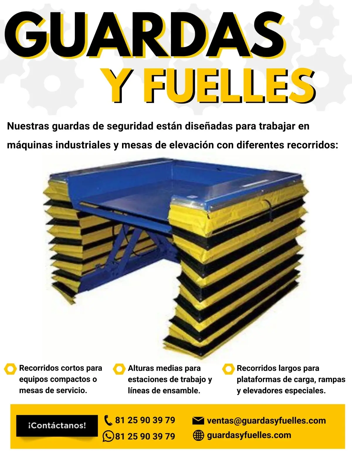 guardas y fuelles tipo fuelle azul con amarillo para mesas hidráulicas